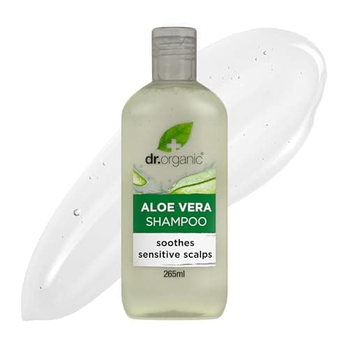 Image of Dr Organic Aloe Vera Shampoo, Soothing, All Hair Types, Natural, Vegan, Cruelty-Free, Paraben & SLS-Free, Recyclable & Recycled Ocean Bound Plastic, Certified Organic, 265ml, Packaging may vary