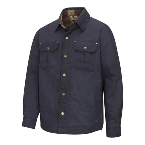 Image of Hoggs of Fife Huntly Waxed Canvas Utility Overshirt - Midnight Navy 100% Cotton Canvas, Brushed Check Lining