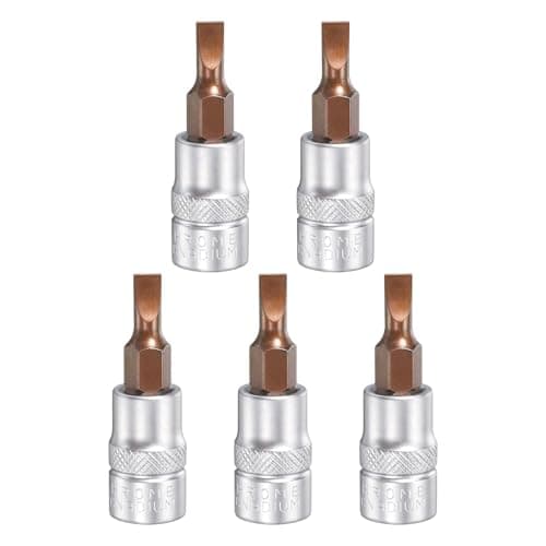 Image of sourcing map 5pcs FD4 Slotted Bit Socket 1/4" Square Drive Metric S2 & CR-V Steel Socket Ratchet Wrench Industrial Grade Bits, Silver Red