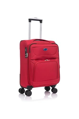 Image of Aerostar Carry-on 20" Lightweight Soft Expandable Suitcase, Hand Luggage 4 Wheels & Combination Lock, 55x35x20cm | Accepted All Airlines easyjet, RyanAir, British Airways (Red, 36 litres)