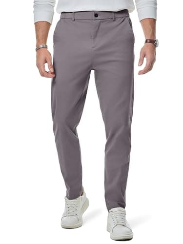 Image of Elegancity Mens Chino Trousers Slim Fit Tapered Leg Dress Pants Cotton Twill Chinos Smart Casual Stretch Pants with Pockets Light Grey, M