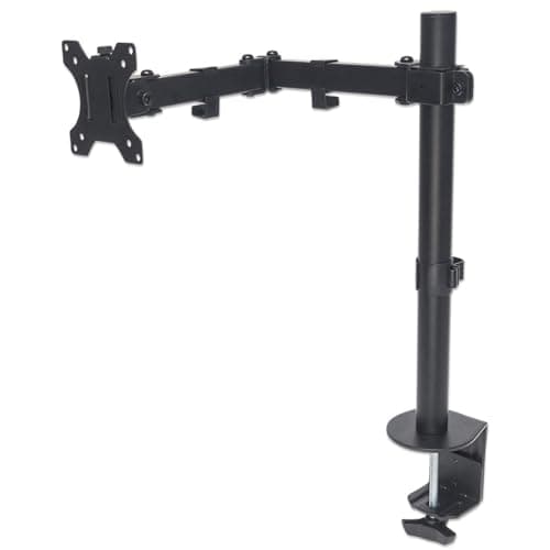 Image of Manhattan TV & Monitor Mount, Desk, Full Motion, 1 screen, Screen Sizes: 10-27", Black, Clamp Assembly, VESA 75x75 to 100x100mm, Max 8kg, Lifetime Warranty