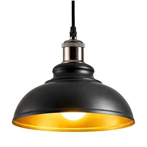 Image of iTrend Metal Ceiling Lamp Shade - Easy Fit Light Pendant - Modern Ceiling Lighting Shade for Bedroom, Hallway, Office, Café, Restaurant - Industrial Light Shade Ceiling Pendant (Black/Inner Gold)