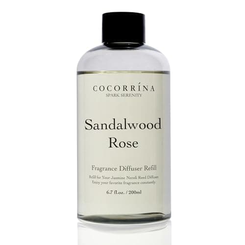 Image of COCORRÍNA Reed Diffuser Refill with 8 Sticks, Sandalwood Rose 200ml Scented Oil Refill for Reed Diffuser Home Fragrance for Bedroom, Bathroom Office Home Décor
