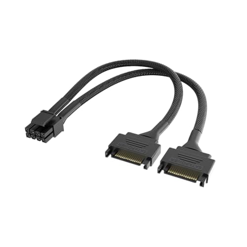 Image of Akasa Dual SATA to 8-Pin CPU Power Adapter Cable, CPU 8 Pin Splitter (4+4), 18 AWG, EPS Converter Adapter Extension Sleeved Cable, Convert 2 SATA CPU to Motherboard 8Pins, 15cm, Black, AK-CBPW33-15