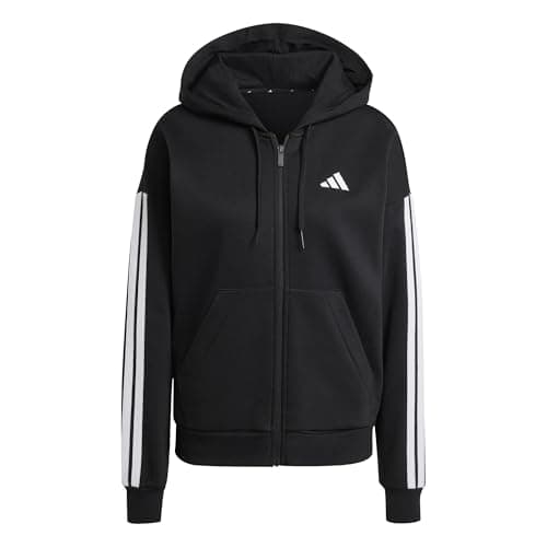 Image of adidas Women's ESSENTIALS 3-STRIPES FULL-ZIP FLEECE HOODIE, black, XL