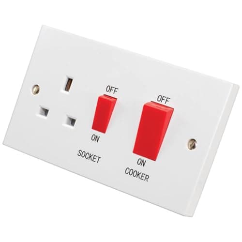 Image of Body-Plus 45A Cooker Switch & 13A Single Socket – Premium White Curved Edge Wall Socket with Anti-Microbial Protection