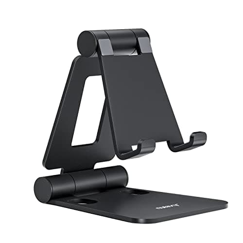 Image of Nulaxy Fully Aluminum Phone Stand, Dual Folding Angle Height Adjustable Mobile Holder Cradle for Desk Compatible with iPhone 17 16 15 14 13 12 11 Pro Max XR Xs X, Galaxy, Nintendo Switch, All Phones