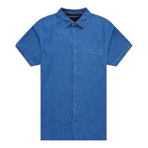 Image of French Connection Short Sleeve Denim Shirt Medium (Blue)