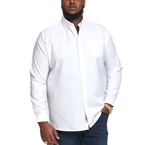 Image of D555 Men's Plus Size Richard Basic Oxford Long Sleeve Shirt in White 4XL