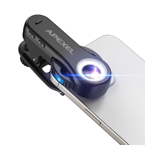 Image of Apexel TriScope 3-in-1 Smartphone Microscope Lens - 40X/80X/120X Magnification, Dual LED & UV Light, Universal Clip for iPhone, Android, iPad