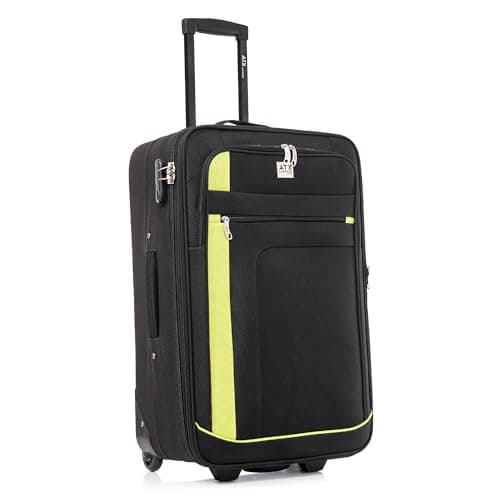 Image of ATX Luggage Medium Suitcase Expandable Soft Shell Durable Lightweight Hold Check in Trolley Case with 2 Wheels & Built-in 3 Digit Combination Lock (Black/Lime, 79 Liter)