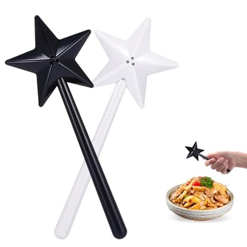Image of OUZHOU 2Pcs Salt and Pepper Sets, Wand Salt and Pepper Shakers, Cute Stars Stick Spice Dispenser with 3 Holes Magic Fairy Wand Condiment Set for Kitchen BBQ Dining Table Decoration Party Gifts