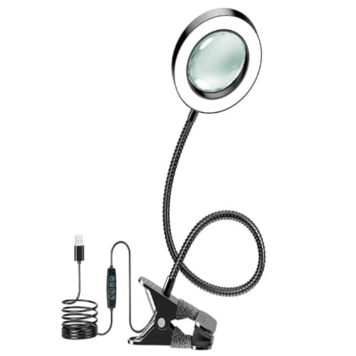 Image of 10X Magnifying Glass with Light and Timer, 2 in 1 Magnifying Desk Lamp, 3 Color Modes 10 Dimmable Brightness, Flexible Gooseneck Magnifier with Light for Craft Hobby Sewing Close Work(No Adapter)