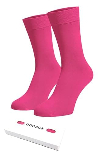 Image of ONESCK Super Soft Cotton Dress Socks Vibrant Plain Colours for Men (Hot Pink, 7-12)