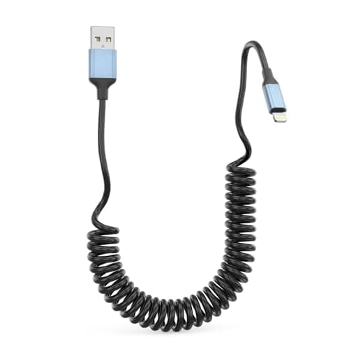 Image of USB to Lightning Coiled Cable for Car, Tangle-Free [MFi Certified] Short IPhone Lightning Retractable Lead, Cord, Fast Charge for Apple iPhone 14 13 12 11 Pro Max XS XR X 8 Plus, iPad (1Pack, 30CM-1M)