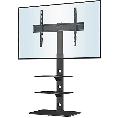 Image of BONTEC Universal Floor TV Stand for 30–70 Inch TVs, Height Adjustable Freestanding TV Stand with Bracket & 3-Tier Tempered Glass Shelves, Swivel Tall Television Stand up to 40kg, Max VESA 600x400mm