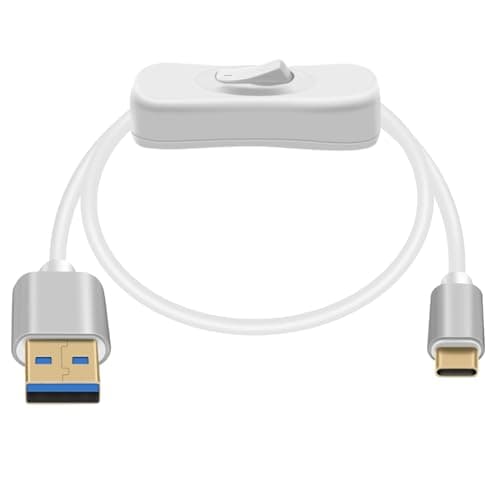 Image of HuaLiSiJi USB A 3.0 to USB C Cable with Switch 5Gbps USB C Data and Charging Cable Gold Plated Interface Aluminum Alloy Casing for Fan, Camera, Cell Phone Type C (White, 1.5 m)