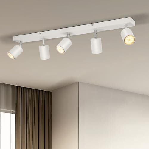Image of Gr4tec Ceiling Spotlights 5 Way, Modern LED Ceiling Lights Fitting White, Kitchen Spot Lights Including 5 X 6W GU10 Bulbs Warm White 2700K 550lm, Adjustable Spot Lights Bar for Bedroom Living Room