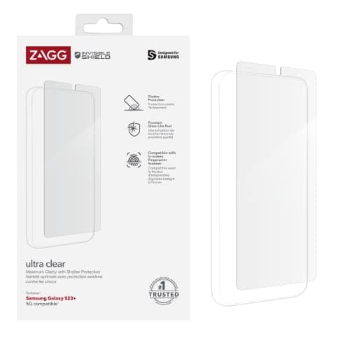 Image of ZAGG InvisibleShield Ultra Clear Screen Protector Compatible for Samsung Galaxy S23+, Shockproof, Glass-Like, Maximum Clarity, Shatter Protection, 5G, Clear