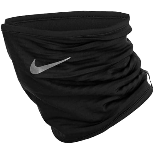 Image of Nike Therma-Fit Sphere Neckwarmer 5.0 Tube Scarf Neck Warmer Winter Running Outdoor Training Sports Scarf Warm, Black/Silver, One Size