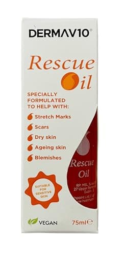 Image of Healthpoint Derma V10 Rescue Oil, Reduce Appearance Of Stretch Marks Scar Tissue, Dry, Dehydrated Skin, After Sun, Ageing, Blemishes, Clinically Tested, Paraben Free, Vegan Friendly, Made In The UK