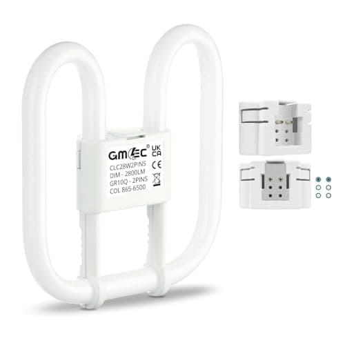 Image of GMEC GR8 28W 2 Pin 2D CFL Fluorescent Bathroom Light Bulb Also for Bedroom, Kitchen, Living Room - 6500K Day Light Cool White, Energy Saving, 2800LM, 10000 Hours, Easy Installation
