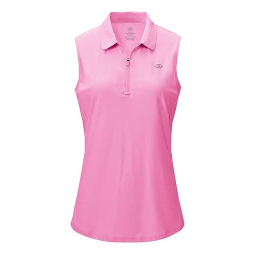 Image of MoFiz Women's Polos Golf Shirt Sleeveless Tops UPF 50 Ladies Running t Shirt with Zip Pink XL
