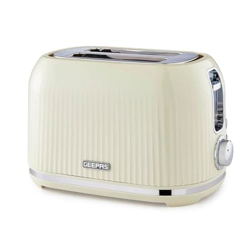 Image of GEEPAS 2 Slice Toaster | 6 Browning Levels Cancel Defrost Reheat | For Thin Small Bread Slice Removable Crumb Tray Cool Touch Housing High Lift | Space-Saving Design | 2 Yr Warranty 1000W Cream Fluted
