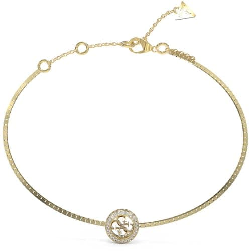 Image of GUESS Women's Bracelet from the 4g Crush Collection. The bracelet has a symbol charm and is the size: L. The bracelet is gold colour. The reference is: JUBB04163JWYGL, alloy steel