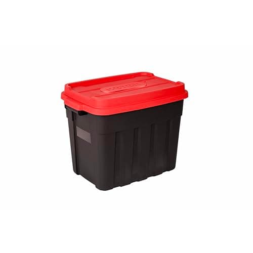 Image of Keter Tuff Box 68L Storage Box with Lid, Durable, Water Resistant, Large Capacity, Stackable, Black/Red