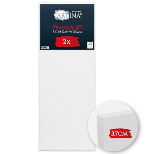 Image of Artina FSC® Blank Canvas for Painting 50x100 cm 3D Premium - 2pcs Pre-Stretched & Triple Primed White Large Canvases Board 100% Cotton 380 g/m²