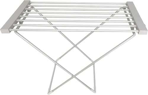 Image of GlamHaus Heated Electric Clothes Airer Dryer Rack Foldable, 130W - Portable Indoor Free Standing Deluxe Eco Dry - Energy Efficient, Low Energy - Aluminium, Silver