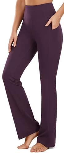 Image of PERSIT Bootcut Yoga Pants for Women High Waist Flared Leggings with Pockets Wide Leg Bottom Bootleg Workout Gym Casual Flare Womens Work Trousers UK - 29 Inches Plum Purple S