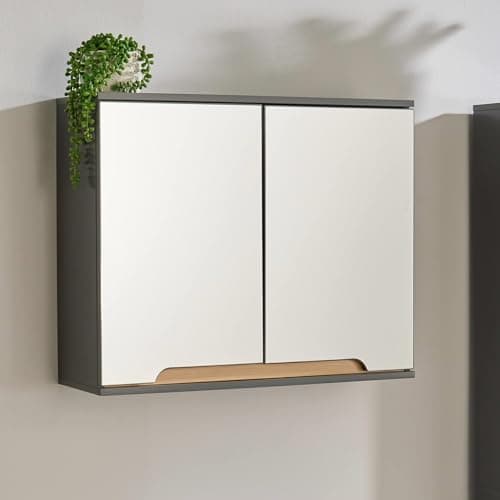 Image of Home Source| Florence Wall Mounted Bathroom Cabinet – Grey, Soft Close Door, 3-Shelves with 1-Open Shelf, 60cm Tall Cupboard, Vanity Storage Unit 30x30x60cm