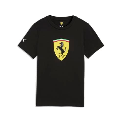 Image of PUMA Scuderia Ferrari F1 Kids' Tshirt with Large Scudetto Shield Logo - Black - Size: 9/10 Years