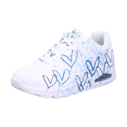 Image of Skechers Women's Uno Spread The Love Trainers, White Duraleather/Blue Heart Print Trim, 6 UK