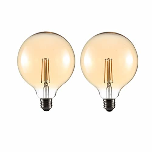 Image of TEKLED G125 E27 Large LED Globe Bulb, 6.5W, 2400K Warm White Amber Tint, Vintage Edison, Non-Dimmable, Pack of 2