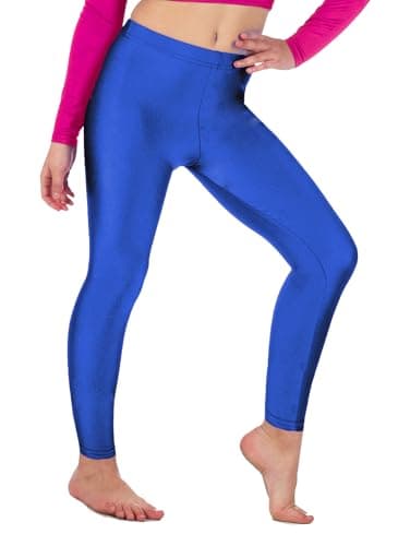 Image of Re Tech UK - Girls' Shiny Stretchy Dance & Gymnastics Leggings – Footless - Elastic Lycra Sportswear for Kids - Great for Gymnastic Outfits - Many Colours to Choose (5-6 Years, Royal Blue)