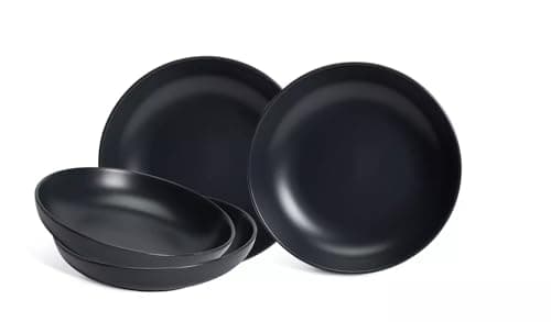 Image of Set of 4 Piece Stoneware Pasta Bowls Our Upscale 4-Piece Pasta Bowl Set is Scandi-Inspired and Finished in A Matte Glaze Deliciously Dark Tableware - Charcoal