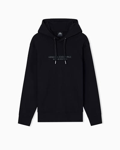 Image of Armani Exchange Long Sleeve Drawstring, Front On Tone Logo Hoodie, Black, S Men, Black, S