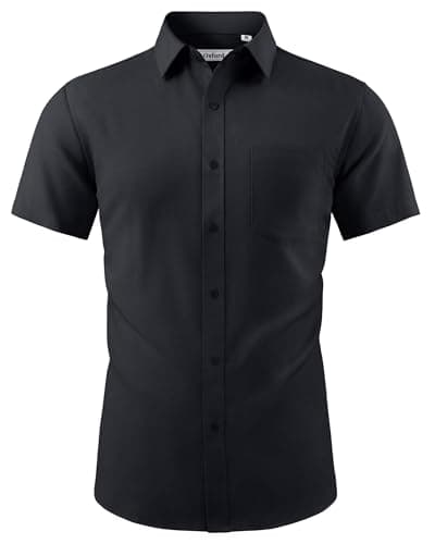 Image of J.VER Black Short Sleeve Shirts Mens Cotton Non Iron Summer Smart Casual Oxford Button Down Shirt XL