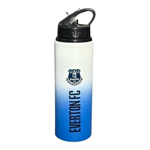Image of Everton FC Official Aluminium Water Bottle, Royal Blue and White Fade Design, 750ml, 27cm x 7cm, with Fold Out Straw and Carry Handle