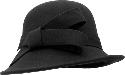 Image of Lynmquober Women Felt Cloche Hat 1920s Vintage Fedora Bowknot Bowler Hats Black