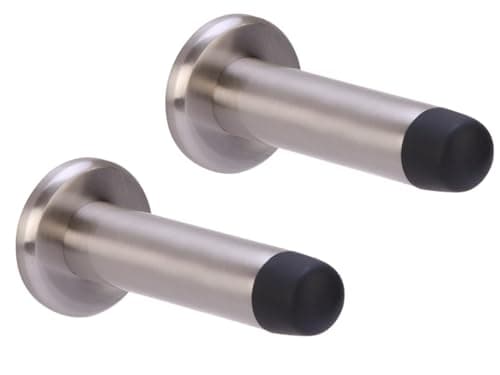 Image of HANDLEZONE® 2 Pack 75mm / 3 inch Projecting Skirting Or Wall Mounted Door Stop, Concealed Fixing, Rubber Buffer Stopper - Satin Nickel