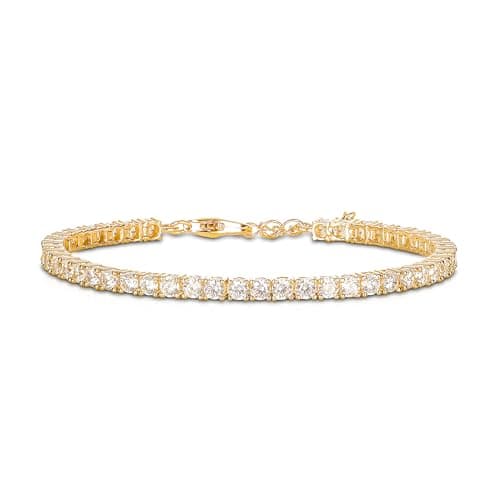 Image of Diamond Treats Gold Tennis Bracelet for Women and Girls in 925 Sterling Silver, Gold Bracelet for Women with 3mm Cubic Zirconia Stones, 6.5-7.5 inch Ladies Eternity Bracelet, Gold Jewellery