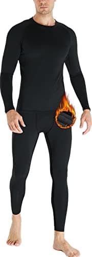 Image of HOPLYNN Mens Thermal Underwear Set Long Sleeve Tops Long Johns Base Layer Warm Underwear Fleece Lined Ultra Soft Compression Running Sport Ski Balck XL