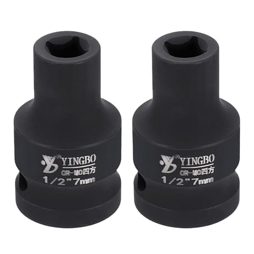 Image of sourcing map 2pcs 4 Point Square Socket 1/2" Drive 7mm Metric Square Impact Socket 1.6" (40mm) Long 40CR Steel Phosphating Standard Wheel Sleeve Tool for Auto Repair Mechanical Home Use