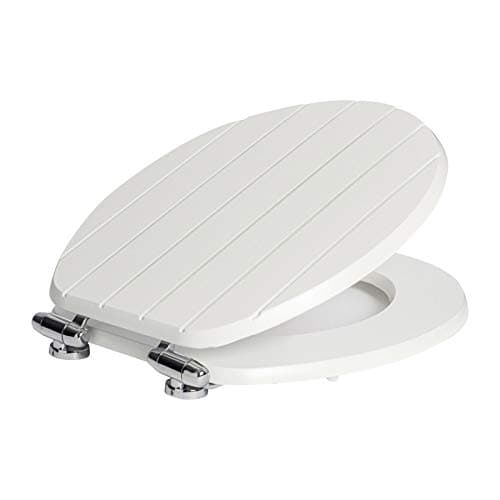Image of Harbour Housewares Soft Close Toilet Seat - White - Pack of 1 - Oval-Shaped Wooden Toilet Seat Antibacterial Loo Lid with Universal Chrome Hinges, Fixings & Fittings