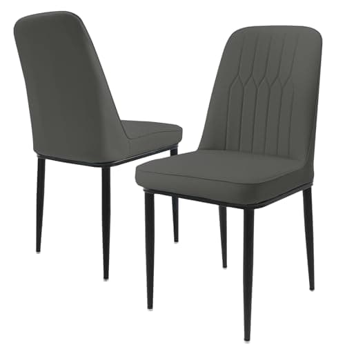 Image of Durrafy Dining Chairs Set of 2 - Grey Upholstered High Back Kitchen chair with Non-Slip Metal Legs, Easy to Clean Home Chairs for Dining Room Living Room Bedroom Kitchen Lounge